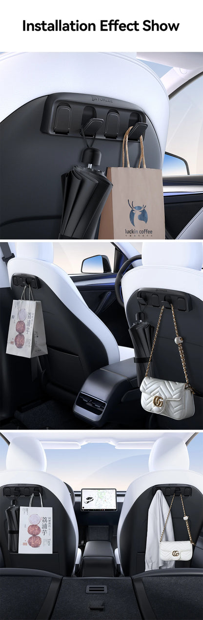 Tesla Foldable Car Seat Hooks - Heavy Duty 11lb Load Bearing Hangers Model 3/Y