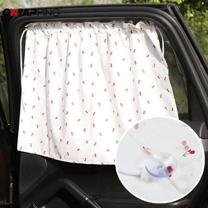 Car Window Sunshade Curtain - Cartoon Suction Cup UV Protection Kids