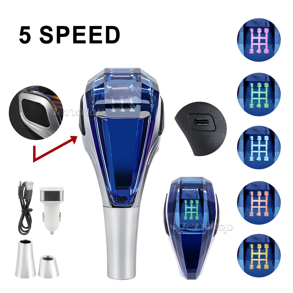 Universal Crystal LED Gear Shift Knob - 5 Speed with Lights