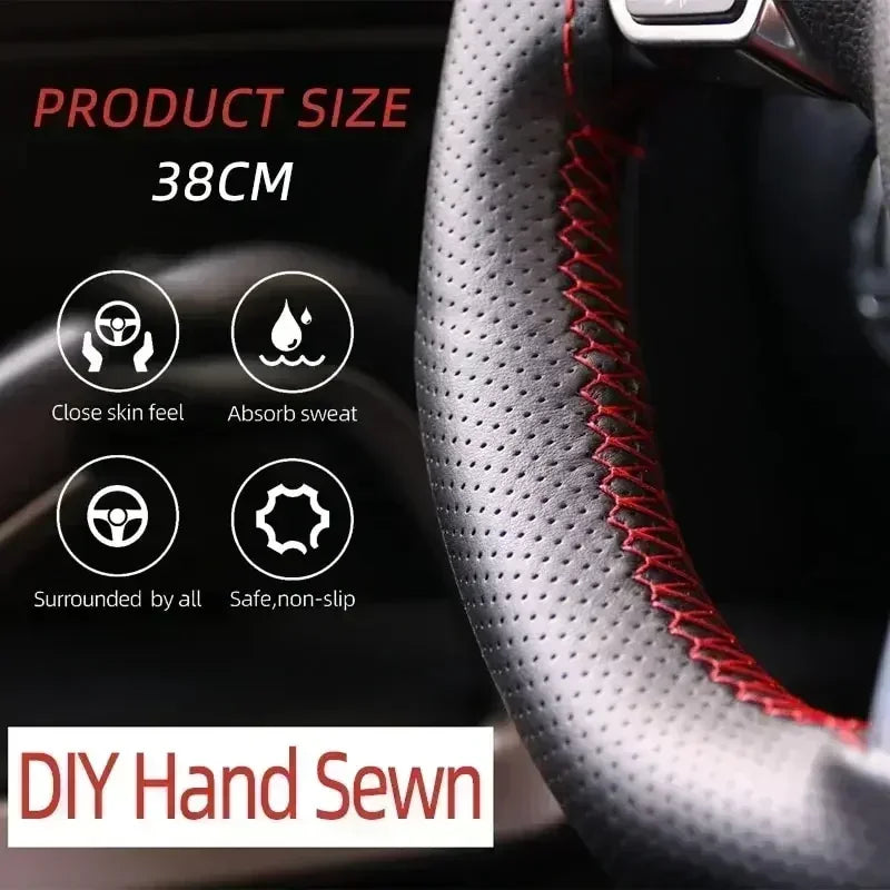 PU Leather Steering Wheel Cover - Braided Anti-Scratch Protection