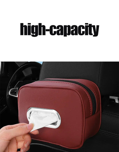 Car Tissue Box Holder - Leather Sun Visor & Console Mount Black