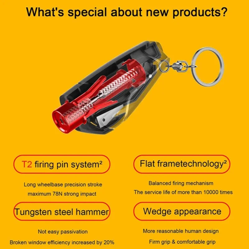 Premium Car Emergency Keychain Hammer - Alloy Glass Breaker & Seatbelt Cutter Multi-Function Rescue Tool