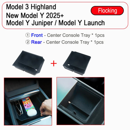 Tesla Model Y Juniper Model 3 Console Organizer - Storage Tray 2pcs Flocking