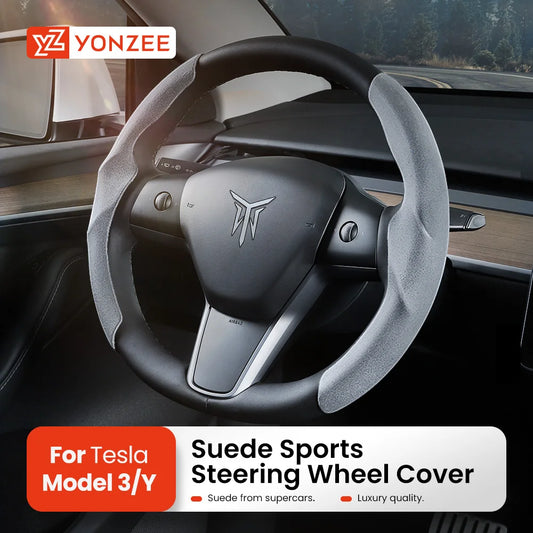 Tesla Model 3/Y Highland Juniper Carbon Fiber Steering Wheel Cover - Premium Leather