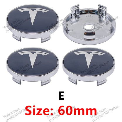 Tesla Wheel Center Hub Cap Emblems 60mm - 4pcs Set Car Logo Sticker for Model 3/Y/S/X