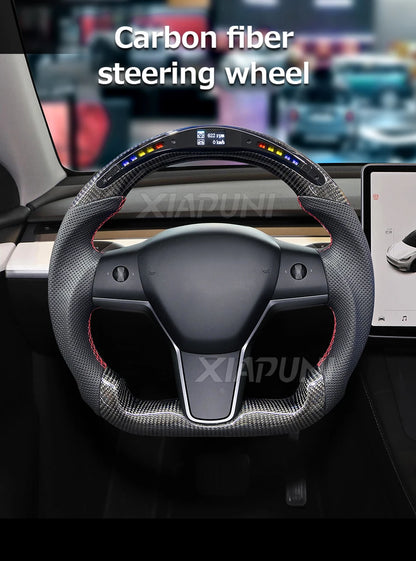 Tesla Model 3 Y LED Steering Wheel - Carbon Fiber Custom Racing Wheel