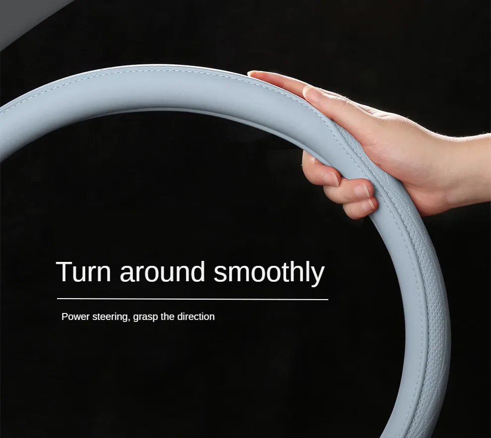 Premium Napa Leather Steering Wheel Cover - Universal 15 Inch Non-Slip