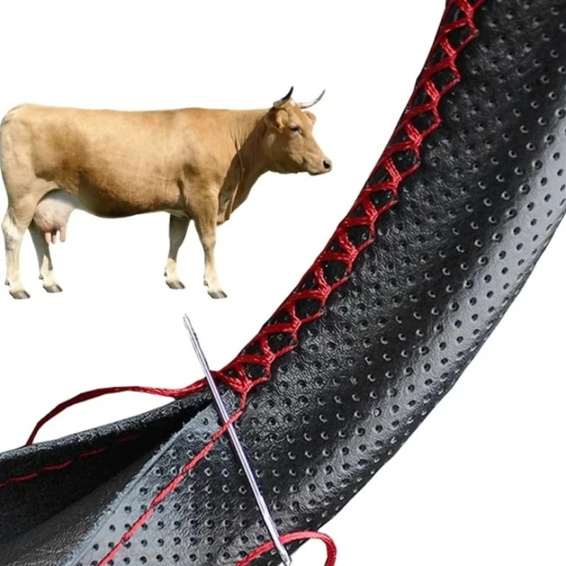 PU Leather Steering Wheel Cover - Braided Anti-Scratch Protection
