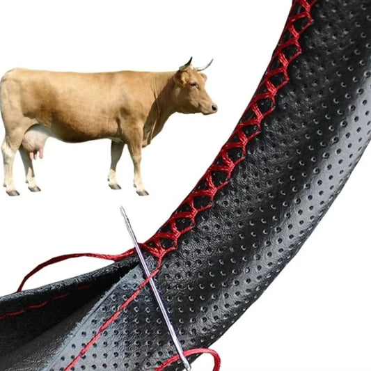 PU Leather Steering Wheel Cover - Braided Anti-Scratch Protection