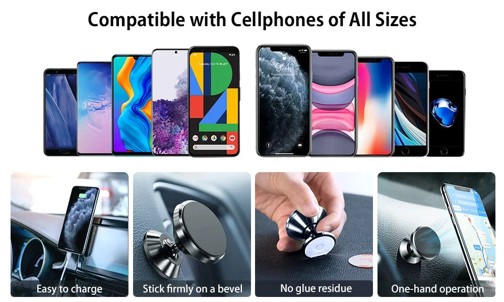 Magnetic Car Phone Holder - Universal Mount for iPhone Samsung GPS Support