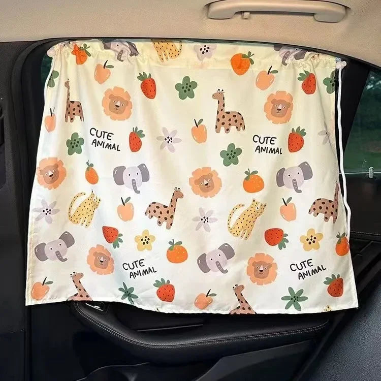 Car Window Sunshade Curtain - Cartoon Suction Cup UV Protection Kids