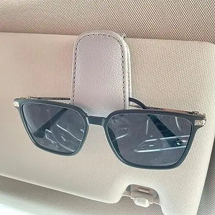 Premium Car Sunglasses Holder - Magnetic Sun Visor Clip with Leather Case for Eyeglasses & Cards