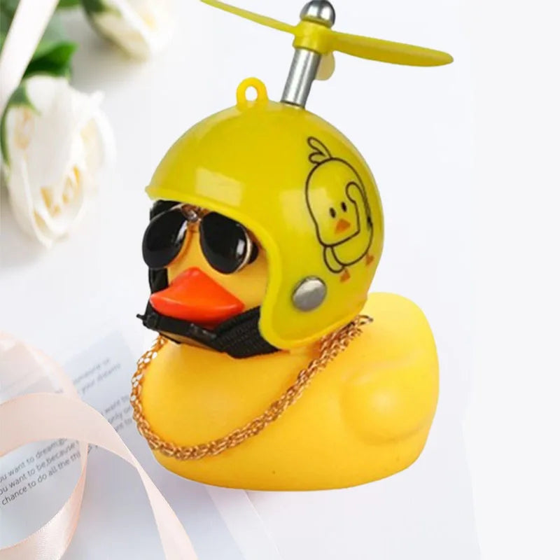 Car Duck with Helmet Wind Pendant - Yellow Duck Bike Accessory