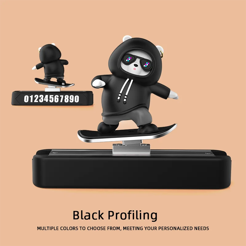 Car Dashboard Decoration - Skateboard Bear Magnetic Parking Plate