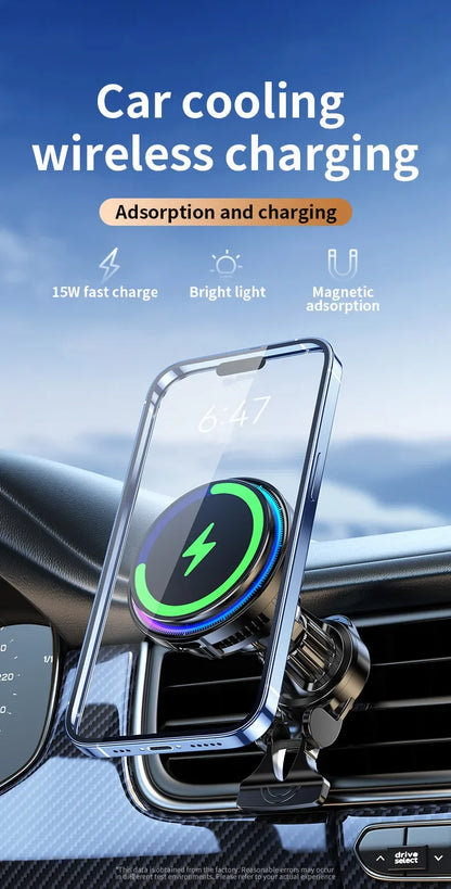 30W Ice Cooling Magnetic Wireless Car Charger - Fast Charging Station for iPhone 15/14/13/12 Pro Max