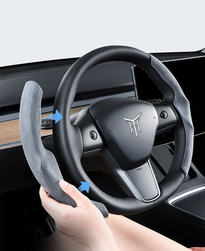 Tesla Model 3/Y Highland Juniper Carbon Fiber Steering Wheel Cover - Premium Leather