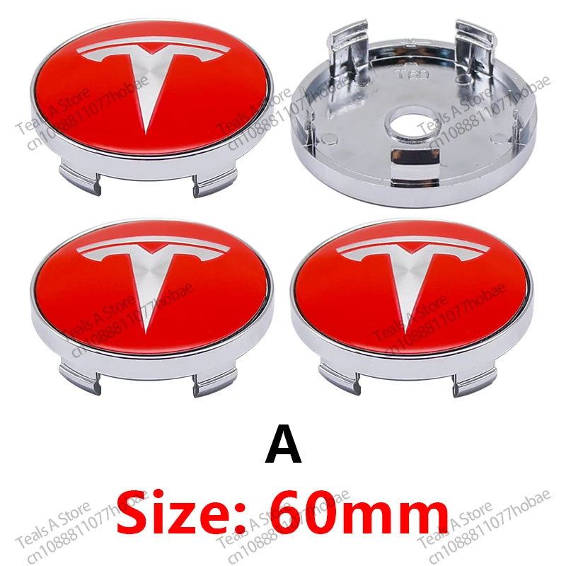 Tesla Wheel Center Hub Cap Emblems 60mm - 4pcs Set Car Logo Sticker for Model 3/Y/S/X