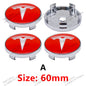 Tesla Wheel Center Hub Cap Emblems 60mm - 4pcs Set Car Logo Sticker for Model 3/Y/S/X