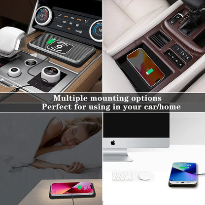 15W Fast Wireless Car Charger - Universal Phone Mount for iPhone 16/15/14/13/12 & Samsung S24/S23 with Silicone Pad