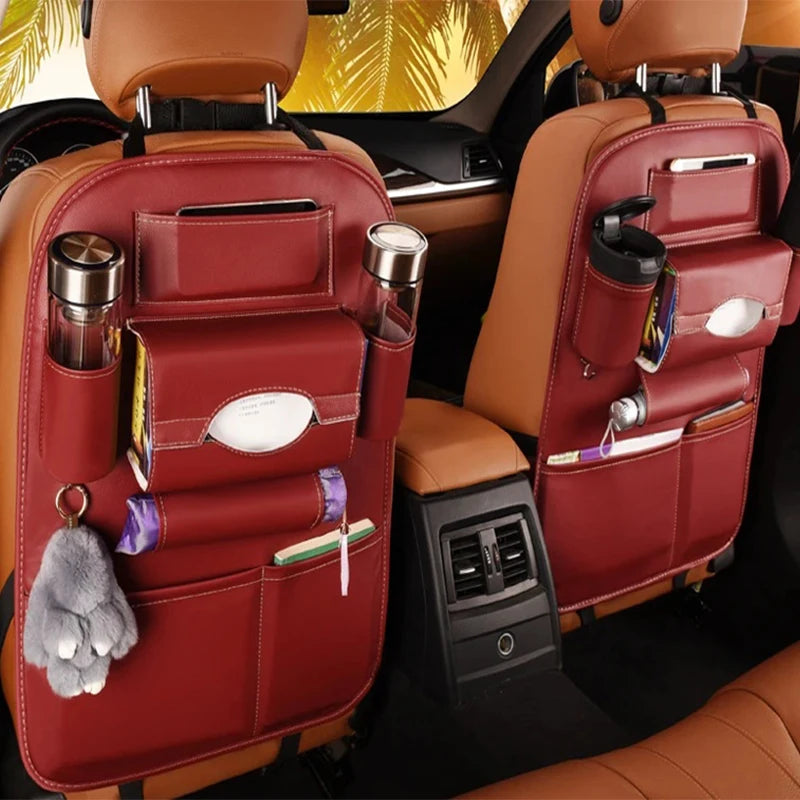 Car Seat Back Storage Organizer - Universal PU Leather Multi-Function Bag