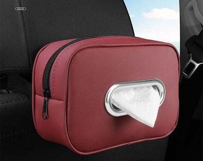 Car Tissue Box Holder - Leather Sun Visor & Console Mount Black