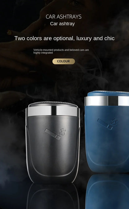 One-Click Car Ashtray with LED Light - Metal Lining & Splash Proof