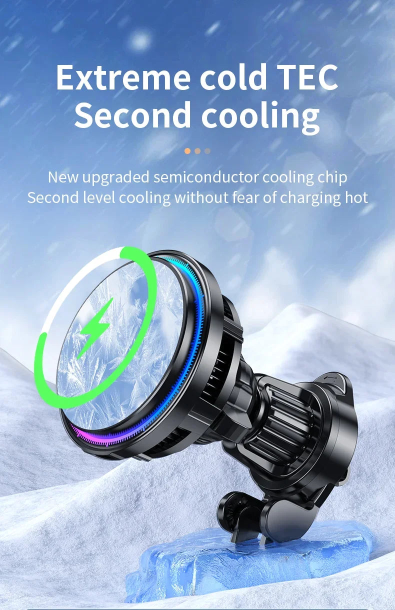 30W Ice Cooling Magnetic Wireless Car Charger - Fast Charging Station for iPhone 15/14/13/12 Pro Max