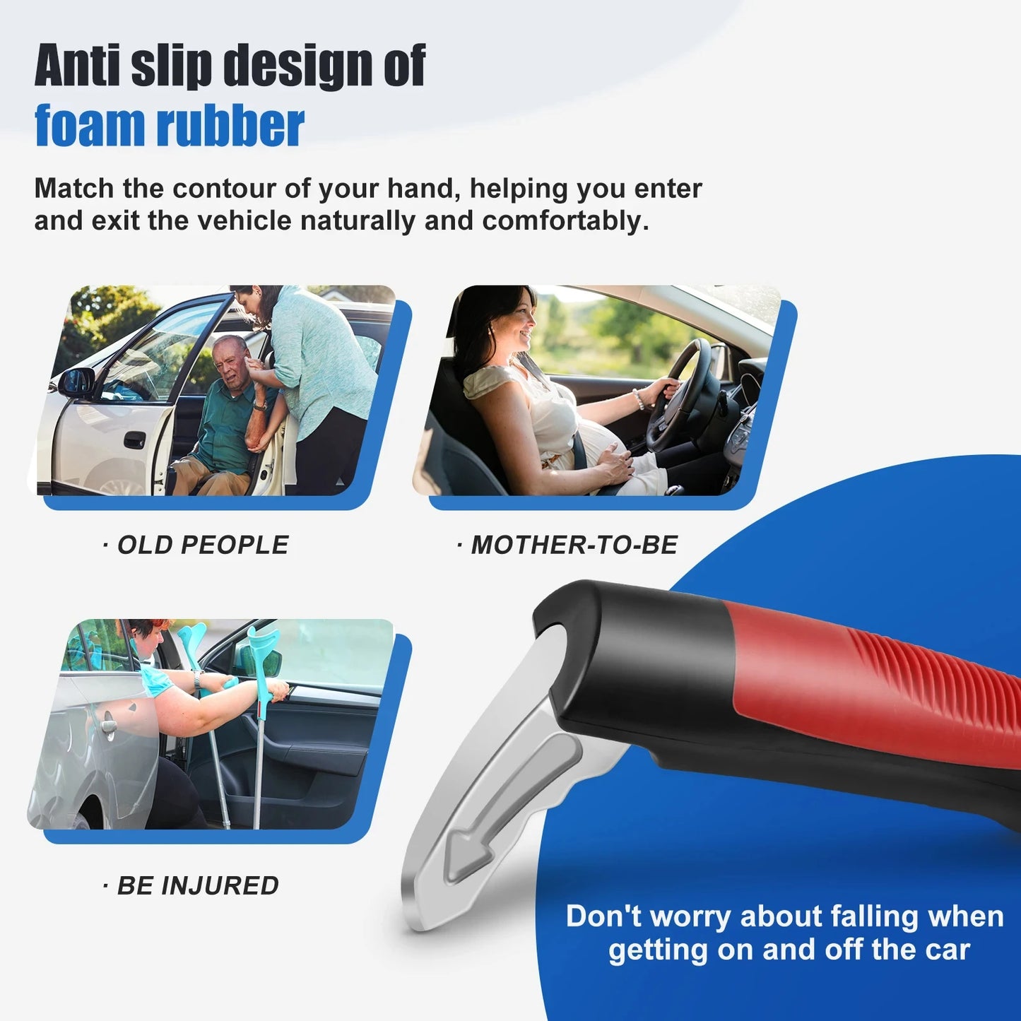 Car Door Assist Handle 2-in-1 - Multi-Function Window Breaker Support