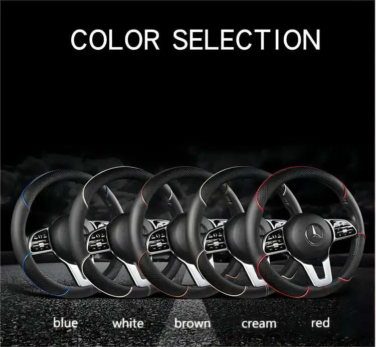 Premium Leather Steering Wheel Cover - Universal 14.5-15 Inch Diamond Pattern