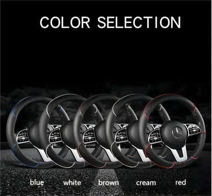 Premium Leather Steering Wheel Cover - Universal 14.5-15 Inch Diamond Pattern