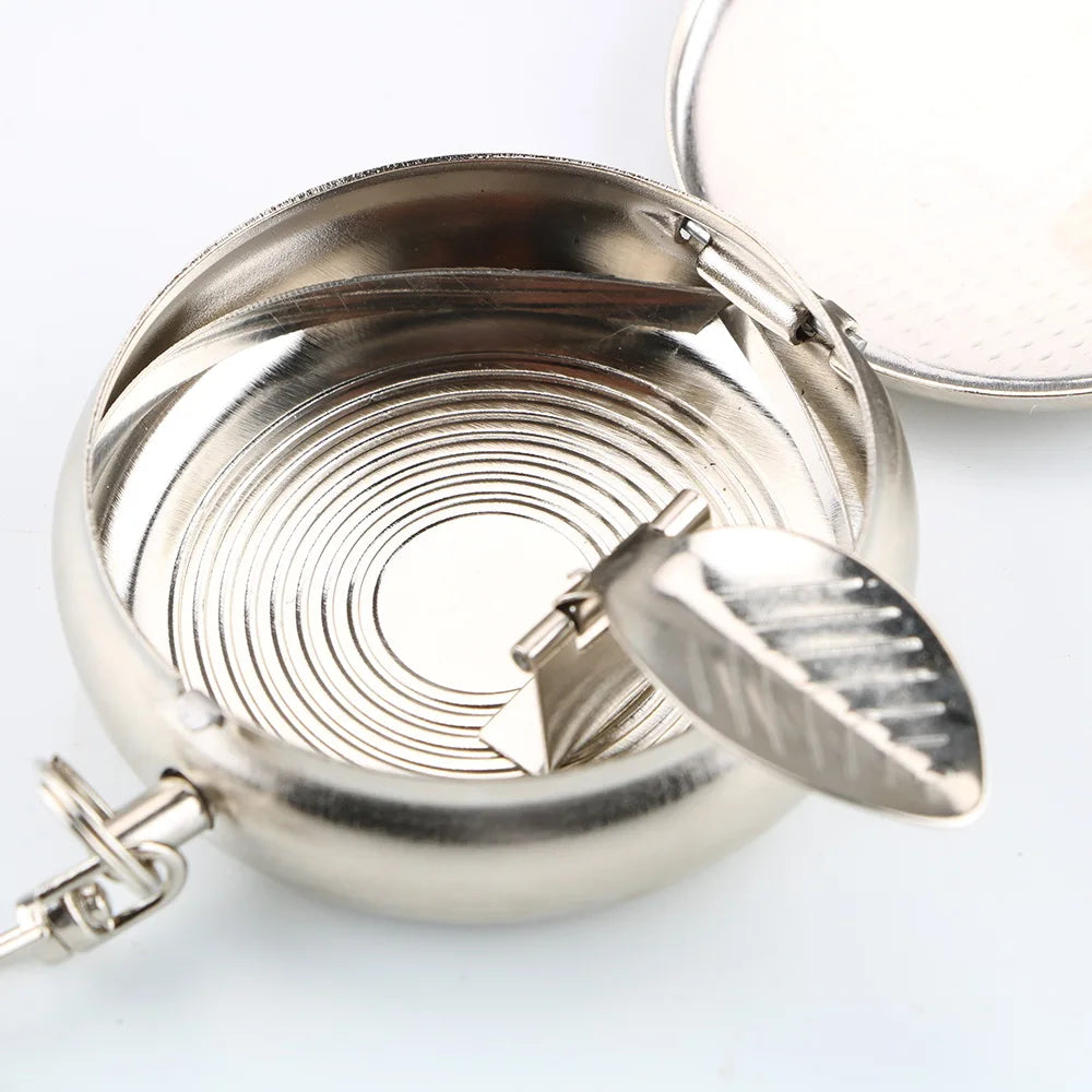 Portable Mini Stainless Steel Ashtray with Keychain - Silver