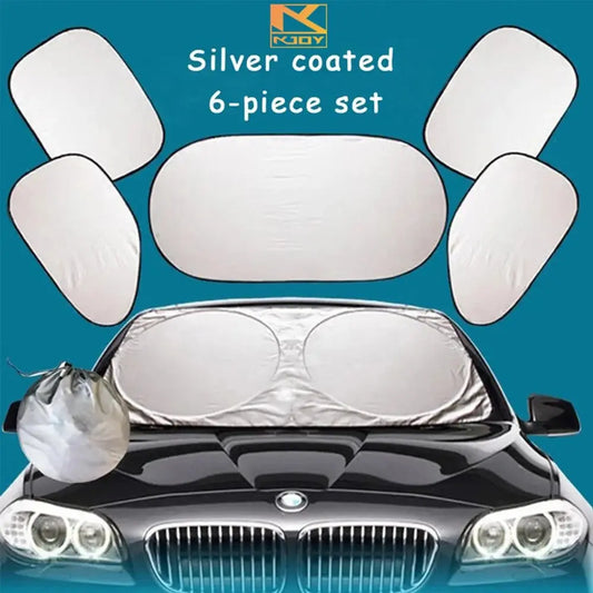 Car Sunshade Windshield Covers 6-Piece Set - UV Protection & Snow Shield