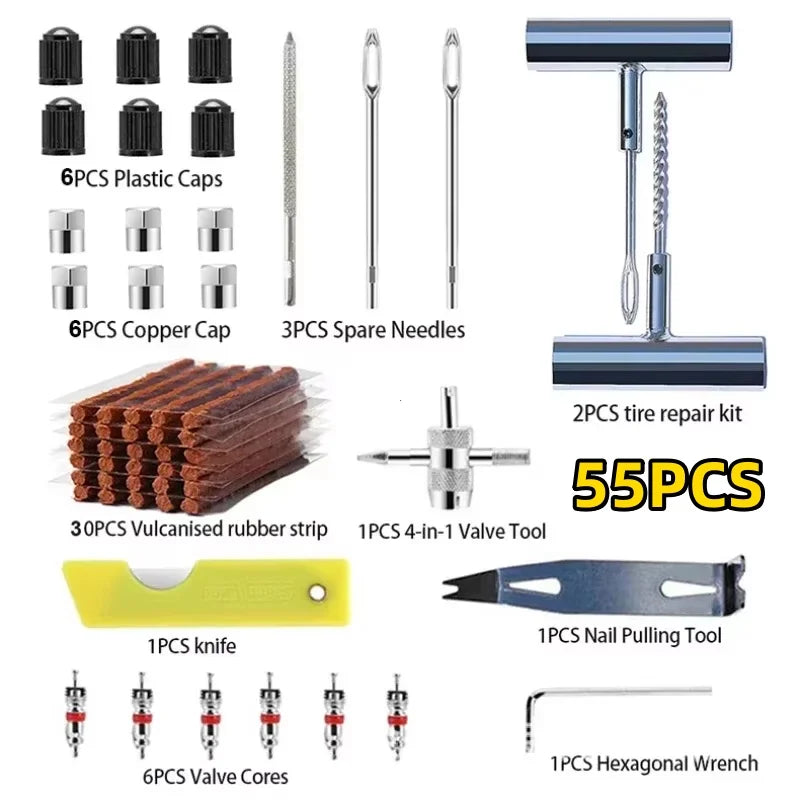 Auto Tire Repair Set 33/57PCS - Heavy Duty Puncture Repair Tools for Car Van Motorcycle