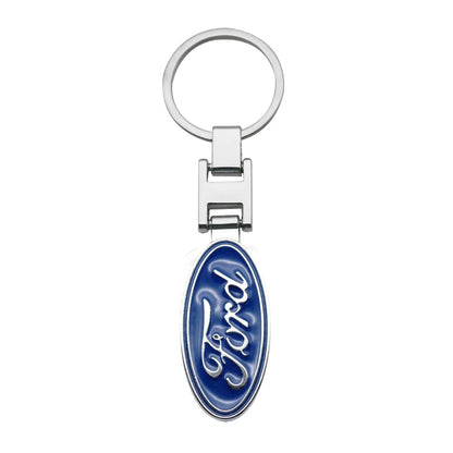 Ford 3D Metal Leather Keychain Badge - Car Emblem Key Chain Ring