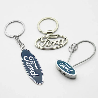 Ford 3D Metal Leather Keychain Badge - Car Emblem Key Chain Ring