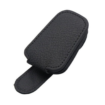 Premium Car Sunglasses Holder - Magnetic Sun Visor Clip with Leather Case for Eyeglasses & Cards
