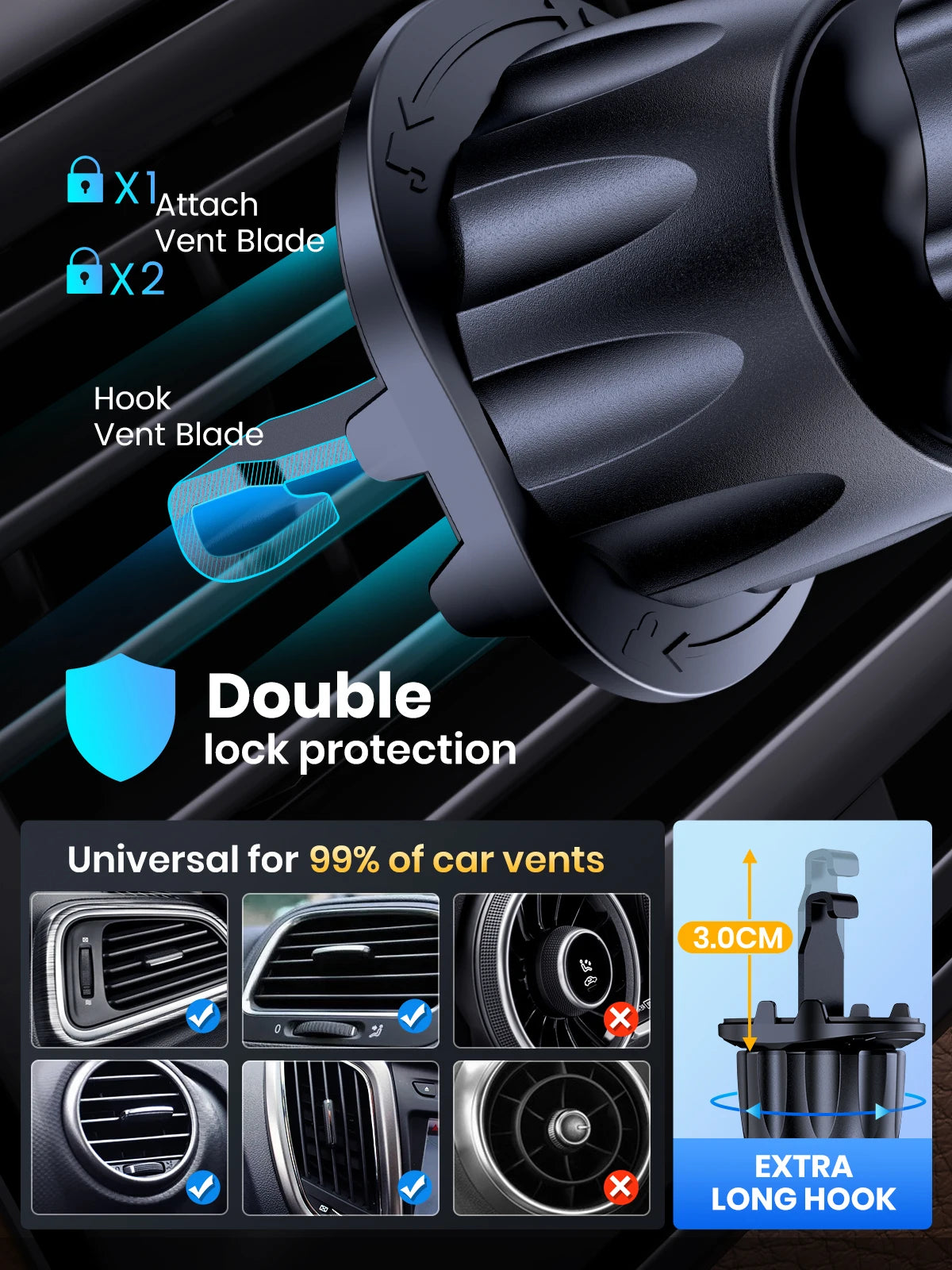 TOPK Magnetic Car Phone Mount - Air Vent Holder with 6 N52 Magnets for iPhone 15