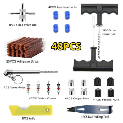 Auto Tire Repair Set 33/57PCS - Heavy Duty Puncture Repair Tools for Car Van Motorcycle