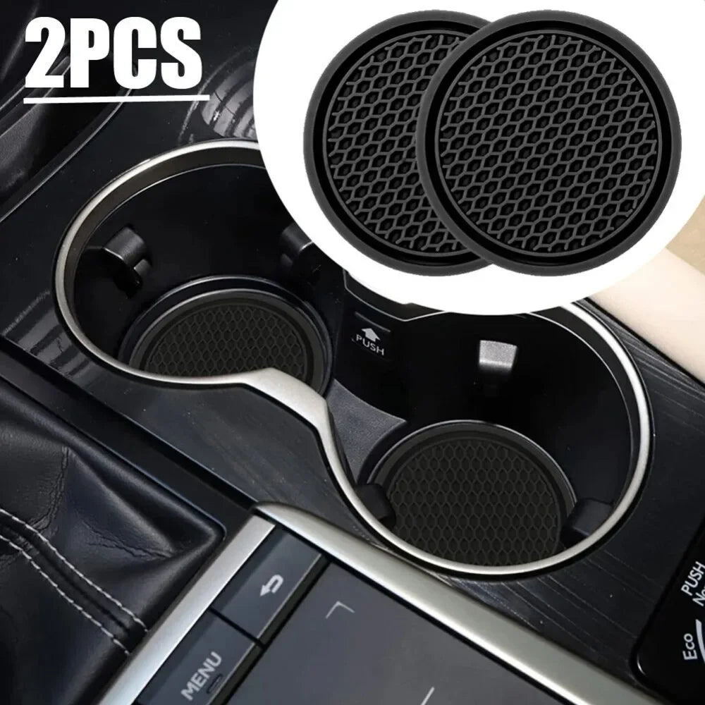 Premium Car Cup Holder Coasters 2-Pack - Anti-Slip Silicone Insert Pads for Vehicle Interior Protection
