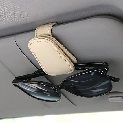 Premium Car Sunglasses Holder - Magnetic Sun Visor Clip with Leather Case for Eyeglasses & Cards