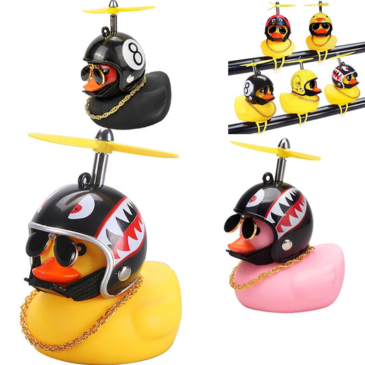 Car Duck with Helmet Wind Pendant - Yellow Duck Bike Accessory