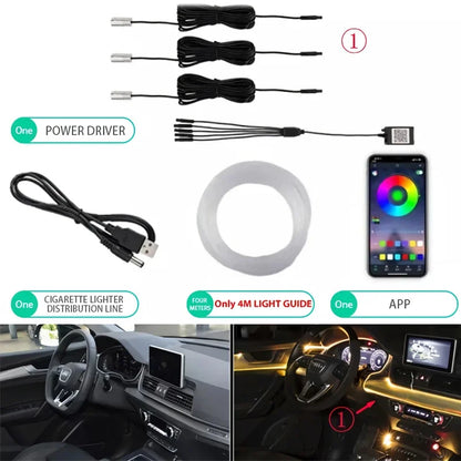 Flexible EL Wire Lights with App Control - Car Interior RGB LED Strip