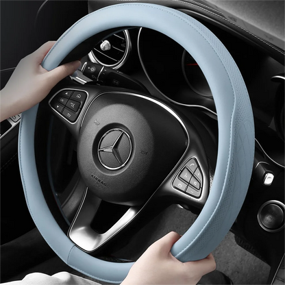 Premium Napa Leather Steering Wheel Cover - Universal 15 Inch Non-Slip