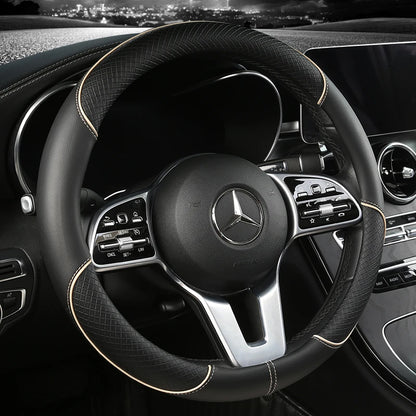 Premium Leather Steering Wheel Cover - Universal 14.5-15 Inch Diamond Pattern