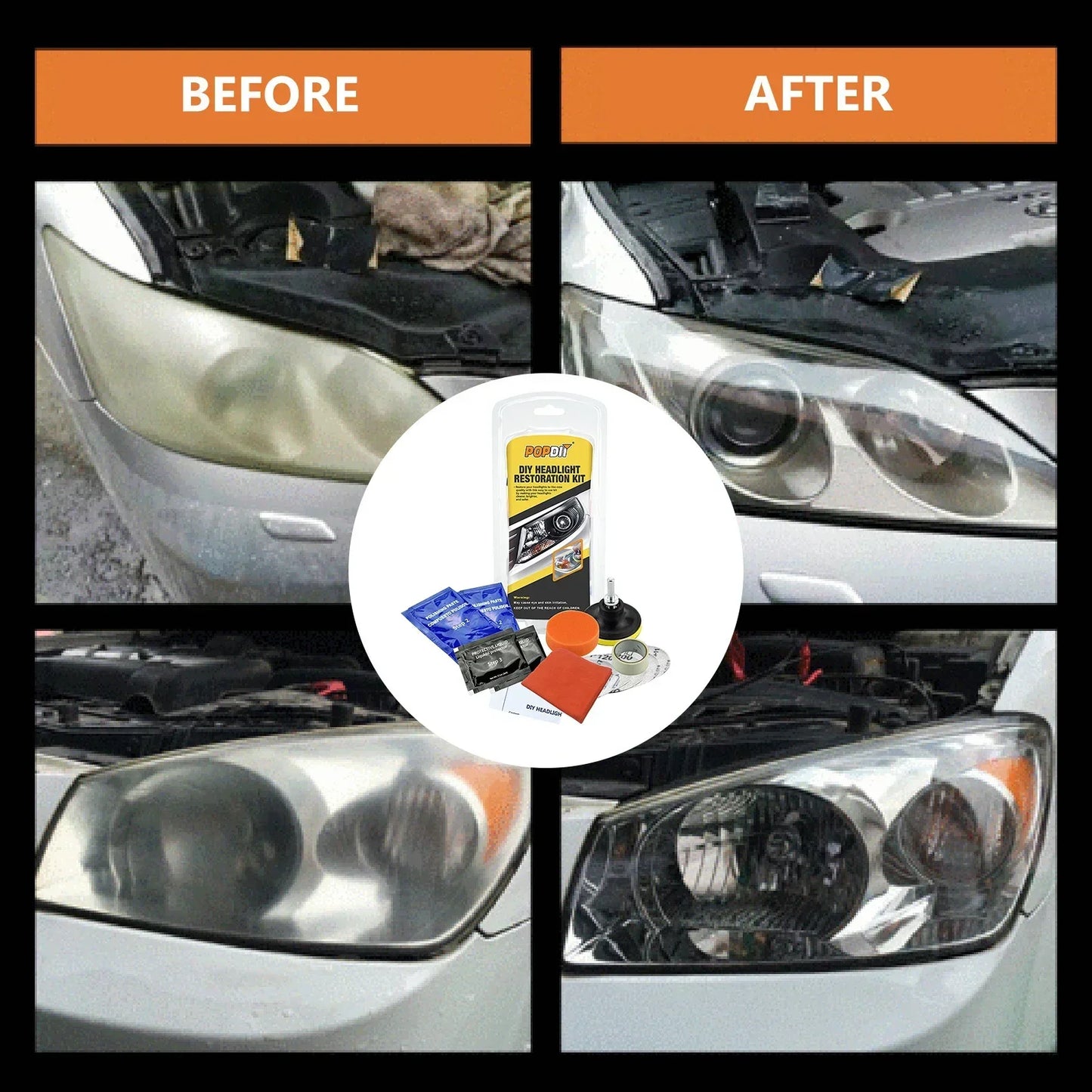Car Headlight Restoration Kit - Fix Yellowing & Scratches