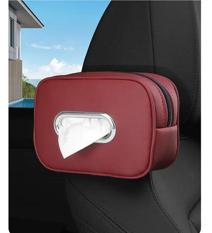 Car Tissue Box Holder - Leather Sun Visor & Console Mount Black
