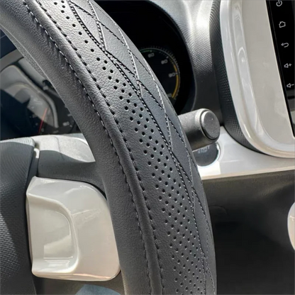 Premium Napa Leather Steering Wheel Cover - Universal 15 Inch Non-Slip