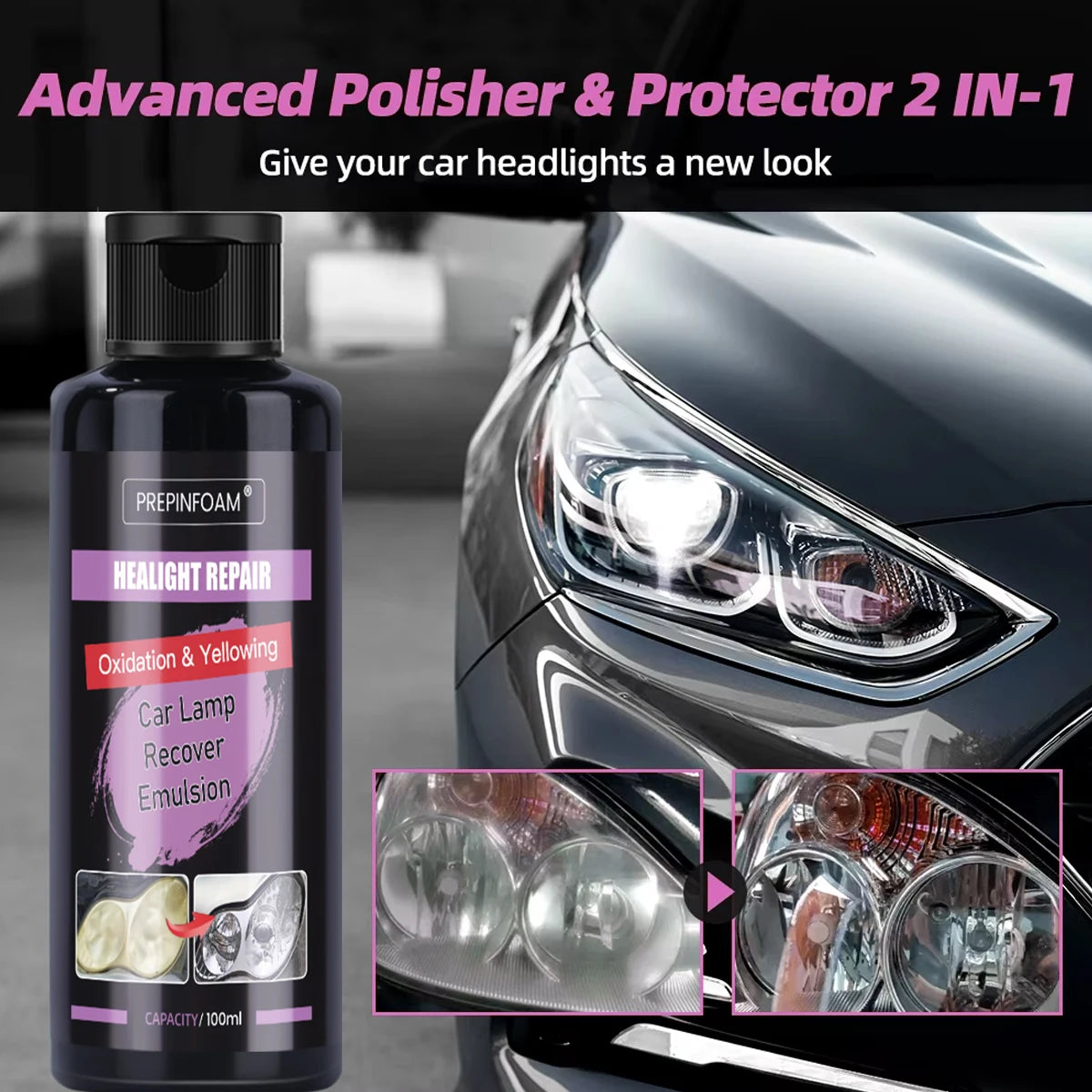 Professional Headlight Restoration Kit - Remove Oxidation & Polish Headlamps