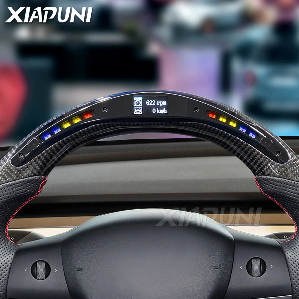 Tesla Model 3 Y LED Steering Wheel - Carbon Fiber Custom Racing Wheel