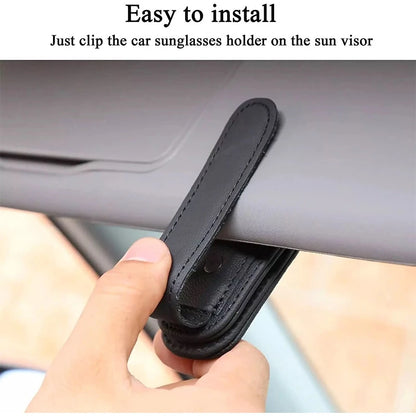 Premium Car Sunglasses Holder - Magnetic Sun Visor Clip with Leather Case for Eyeglasses & Cards